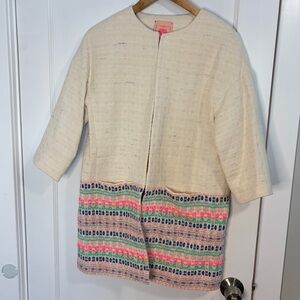 Anthropologie Vilagallo Embroidered Woven Tweed Long Jacket